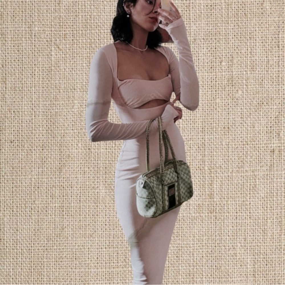 Beige NUDE mesh Midi Dress - Picture 2 of 8